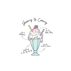 star sunar ice cream strawberry text line girl tee illustration art vector