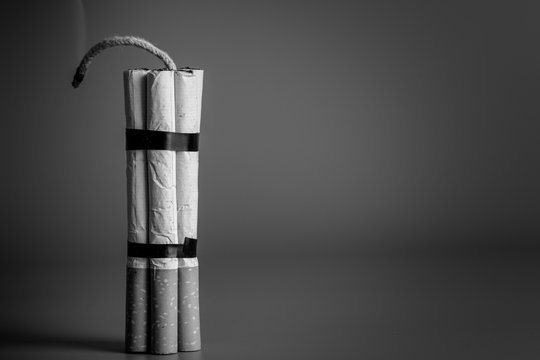 Cigarette like time bomb.Cigarettes is addictive to be cancer.smoking reduction campaign in World No Tobacco Day.