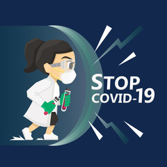 Vector illustration Covid-19 protection. Science wearing protection suites fight against covid-19 virus or coronavirus. Character design.