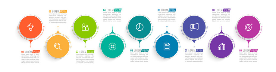 Minimal infographic template design with numbers 9 options or steps.