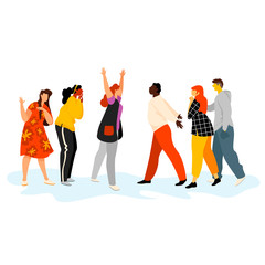 happy people. people meet after separation. vector illustration of people of different races and genders