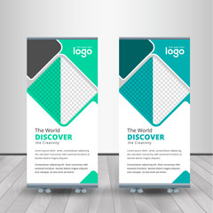 Corporate Roll-up for exhibitions, banner for seminar, layout for placement of photos. Universal stand for conference.	