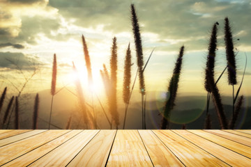 Perspective of wooden with blurred of nature background