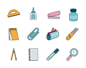 glue bottle and Stationary icon set, line and fill style