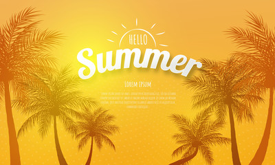 Spring Summer frame poster, palm greeting background. banner  vector illustration and design for poster card,