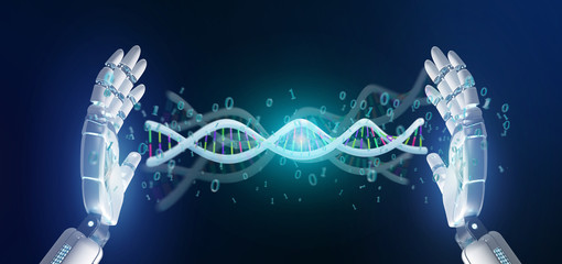 data coded Dna with binary file around 3d rendering