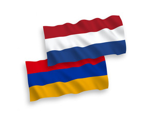 Flags of Armenia and Netherlands on a white background