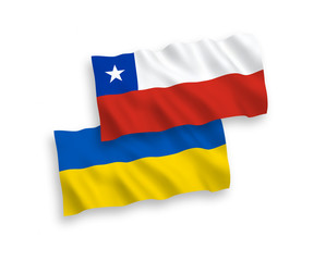 Flags of Chile and Ukraine on a white background
