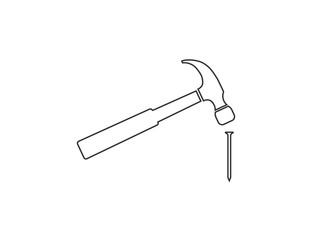 Hammer, nail icon. Vector illustration, flat design.