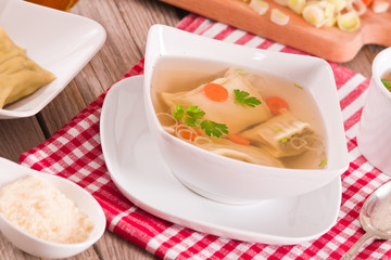 Maultaschen - swabian filled pasta ( ravioli ).
