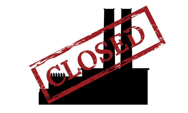 recommend clip art: Thermal power station silhouette with red stamp Closed.