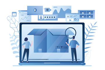 Bloggers with magnifier looking inside the box. New purchase video. Unboxing video, product review.