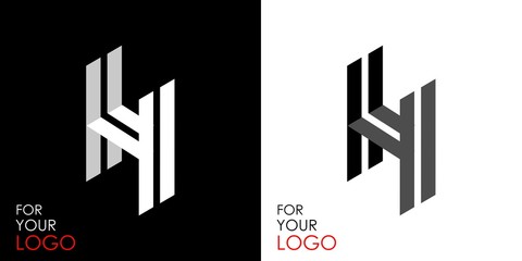 Isometric letter H. From stripes, lines. Template for creating logos, emblems, monograms. Black and white options. 3D art symbol. Vector