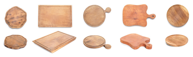 Many wooden boards on white background