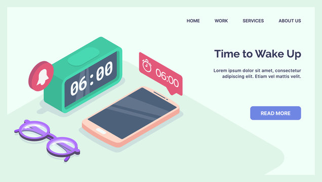Alarm Clock Set Vector for Time and Early Wake Up with modern isometric style
