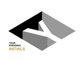 Isometric letter Y. Template for creating logos, emblems, monograms. Black and white . 3D art symbol. Vector