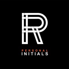 Capital letter R. Created from interwoven white stripes with shadows on a black background. Template for creating logo, emblems, monograms, personal initials, corporate identity. Vector