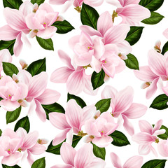 Fototapeta na wymiar Beautiful colorful pattern with flowers and leaves of magnolia. 