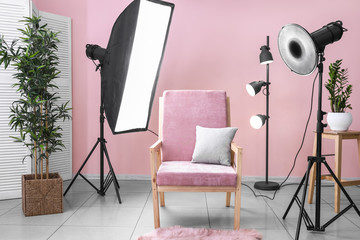 Interior of photo studio with modern equipment