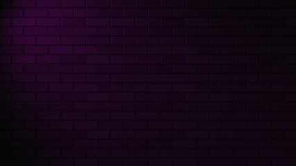 Empty brick wall with purple neon light with copy space. Lighting effect purple color glow on brick wall background. Royalty high-quality free stock photo image of blank, empty background for texture