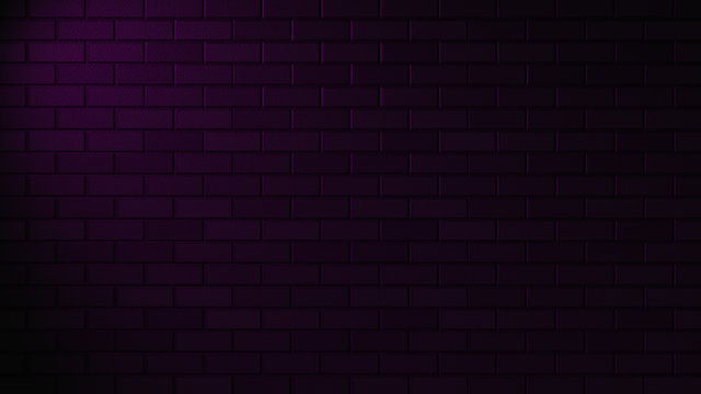 Empty Brick Wall With Purple Neon Light With Copy Space. Lighting Effect Purple Color Glow On Brick Wall Background. Royalty High-quality Free Stock Photo Image Of Blank, Empty Background For Texture