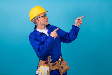 construction worker or professional isolated on color background with tools