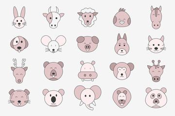 Obraz premium Animal Icons set - Vector color symbols of pets and wild beast for the site or interface