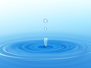 波紋と跳ねる水滴の背景イラスト_青_斜め