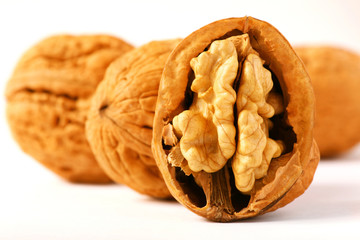 Walnuts isolated on white background. 