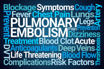 Pulmonary Embolism Word Cloud on Blue Background