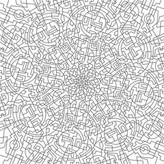 Geometric mandala coloring book. Abstract pattern. Circles and lines, shapes. Beautiful relaxation black and white ornament. Large size, meditative drawing. Coloring book page.