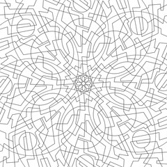 Obraz premium Geometric mandala coloring book. Abstract pattern. Circles and lines, shapes. Beautiful relaxation black and white ornament. Large size, meditative drawing. Coloring book page.