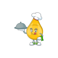 A gold hair serum chef cartoon design with hat and tray