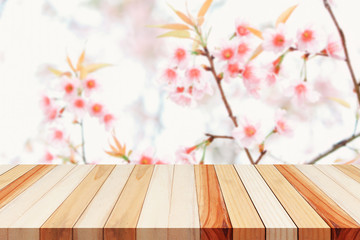 Naklejka na ściany i meble cherry blossom on wooden table