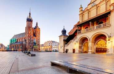 Naklejka na ściany i meble Historic Krakow Market Square in the Morning, Poland