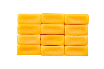 Tasty caramel candy isolated on white background.