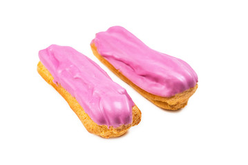 Fresh tasty eclairs isoalted on white background