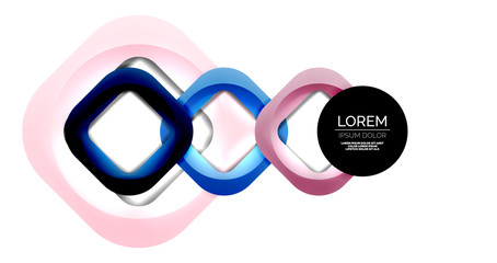 Fototapeta premium Square geometric vector abstract background, dynamic modern minimal template. Multicolored square shapes with round corners overlapping each other