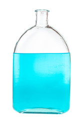 blue ink solution in water in glass flask isolated on white background