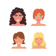 Cute Woman Face illustration. Woman s avatar in cartoon style. Young girl portrait facial expression.