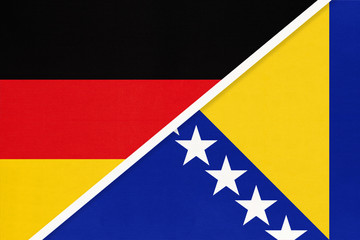 Federal Republic of Germany vs Bosnia and Herzegovina, symbol of two national flags. Relationship between european countries.