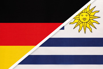 Germany vs Uruguay, symbol of two national flags. Relationship between european and american countries.