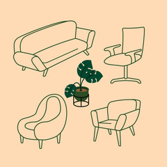 home chair furniture, vector line design