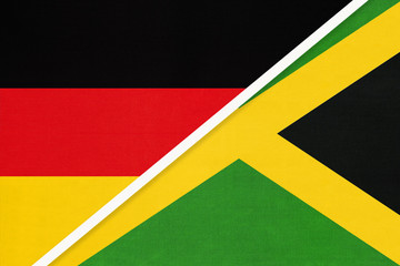 Germany vs Jamaica, symbol of two national flags. Relationship between european and american countries.