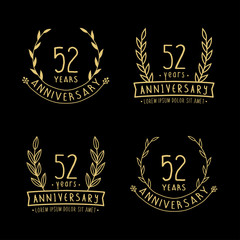 52 years anniversary logo collection. 52nd years anniversary celebration hand drawn logotype. Vector and illustration.
