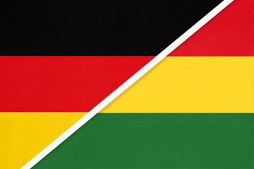 Germany vs Bolivia, symbol of two national flags. Relationship between european and american countries.