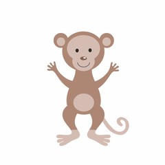 Obraz premium Children's cartoon illustration with the image of a monkey. Cute monkey, drawing for children. Design of children's books, clothing, postcards, logos, alphabet with animals