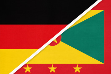 Germany vs Grenada, symbol of two national flags. Relationship between european and american countries.