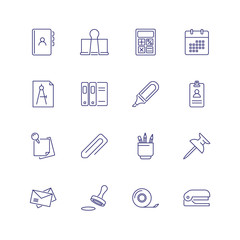 Stationery line icon set. Calculator, calendar, badge. Work tools concept. Can be used for topics like office equipment, facilities, workplace