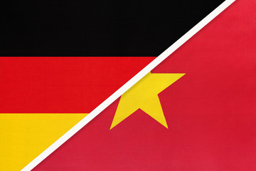 Germany vs Vietnam, symbol of two national flags. Relationship between European and Asian countries.